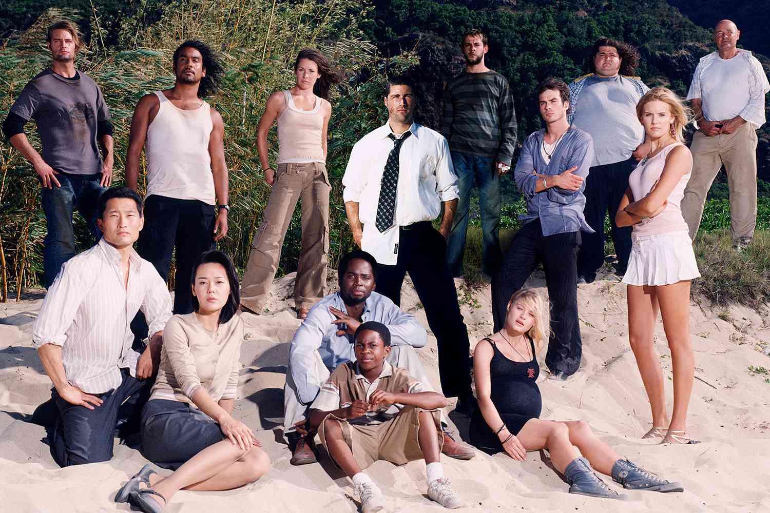 Another shot of the cast from season one, all sitting on the beach.