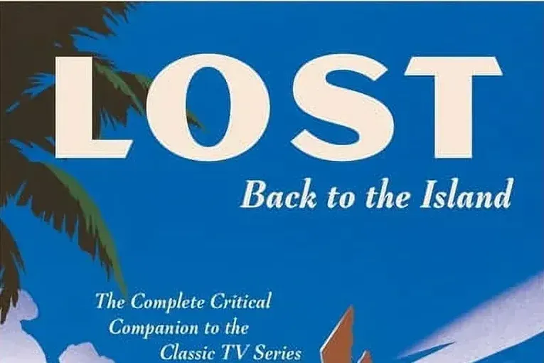 The text "Lost Back to the Island" appears over a blue sky. A palm tree sits off to the side.