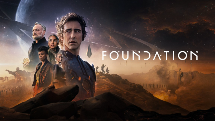 Official promotional art for Foundation shows the series' characters in an exciting, sci-fi setting.