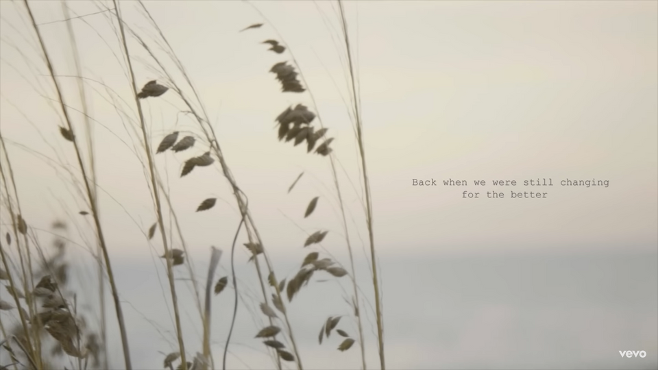 A screengrab from the lyrics video for Taylor Swift's "August": "Back when we were still changing for the better."
