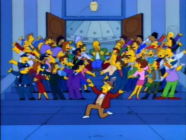 The people of Springfield gather to sing joyfully of their new monorail.